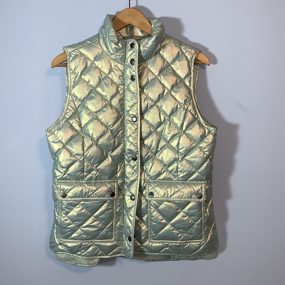 TALBOTS QUILTED DOWN PUFFER VEST PEARLIZED MINT GREEN SIZE S snowbound blue - Picture 1 of 7